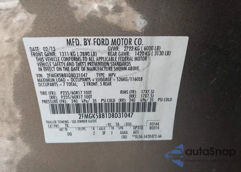 2013 Ford Flex Se from USA, damaged, VIN 2FMGK5B81DBD31047